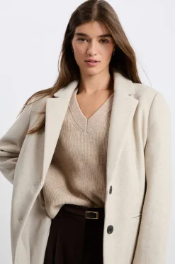 Online ETAM Abrigo corto de corte recto con lana BEIGE