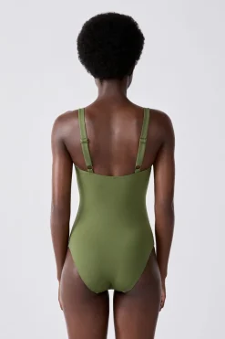 Discount ETAM Bañador moldeador de escote cuadrado KAKI