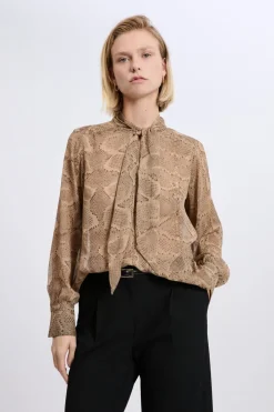 Outlet ETAM Blouse à nouer sur le devant imprimé serpent ECRU