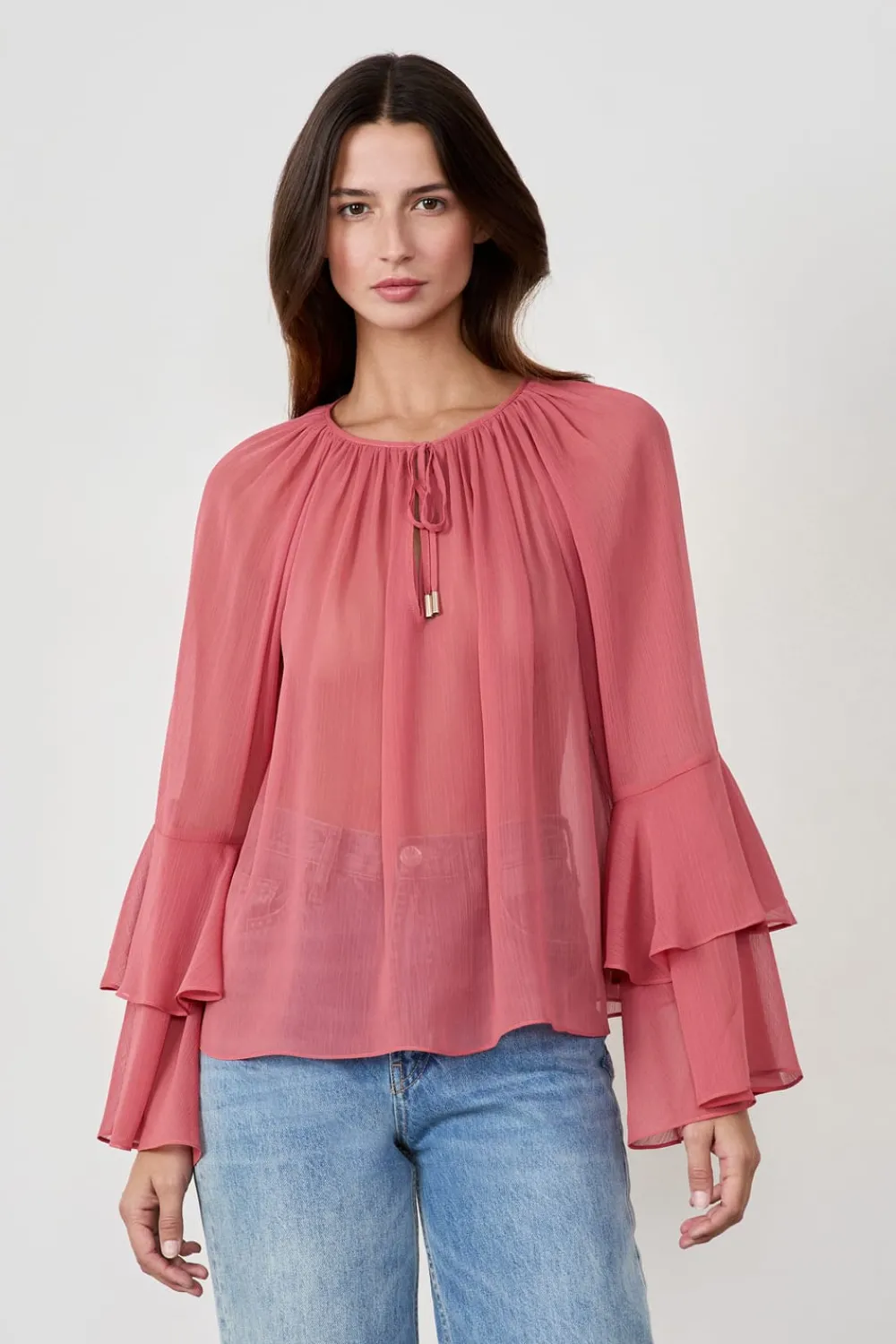 Discount ETAM Blusa con mangas de volantes MELOCOTÓN