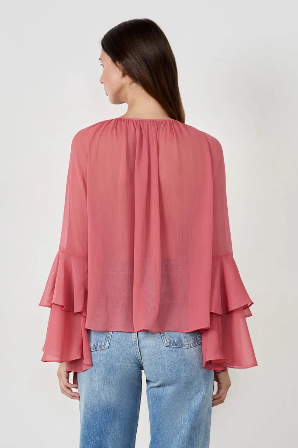 Discount ETAM Blusa con mangas de volantes MELOCOTÓN