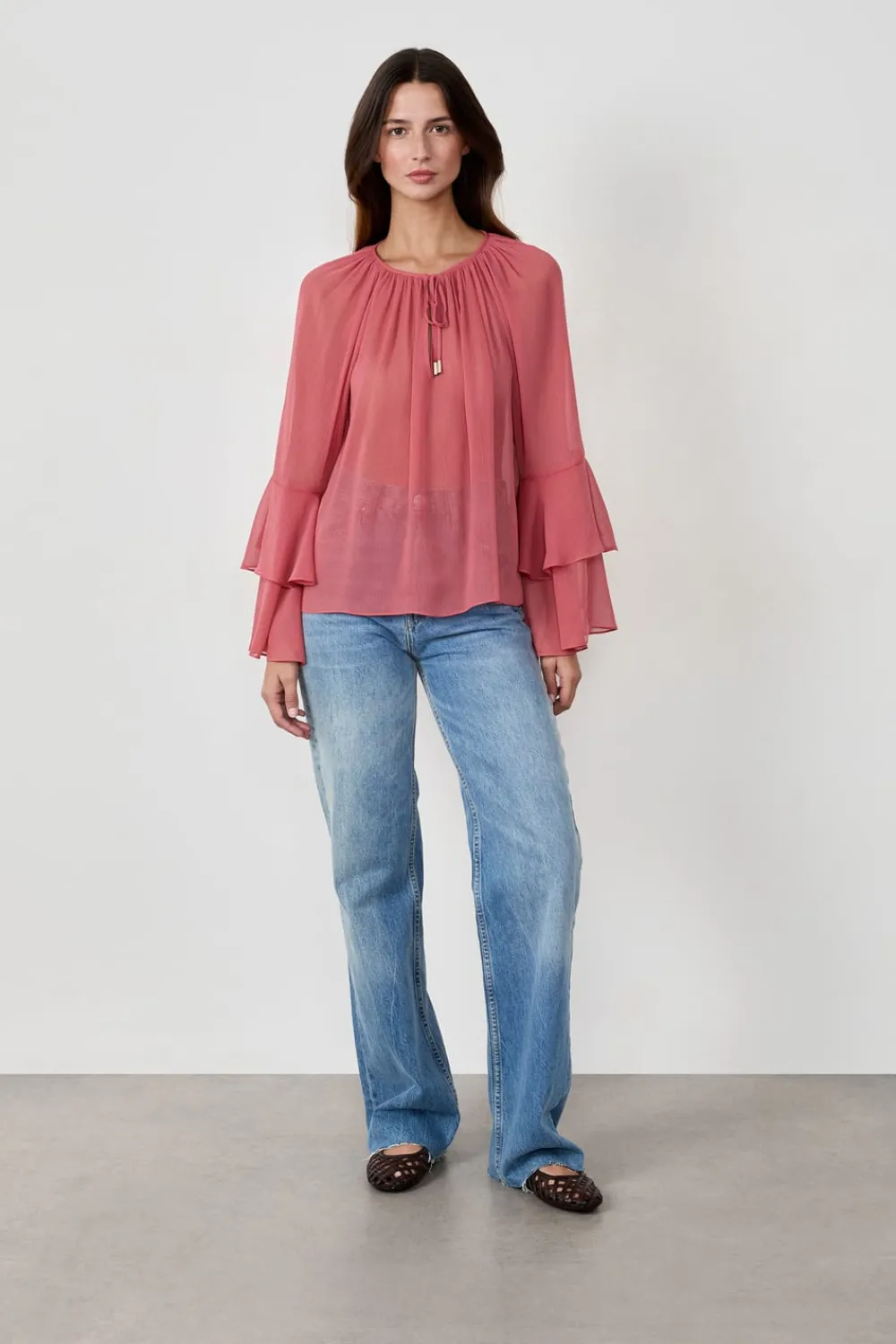 Discount ETAM Blusa con mangas de volantes MELOCOTÓN