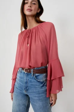 Discount ETAM Blusa con mangas de volantes MELOCOTÓN