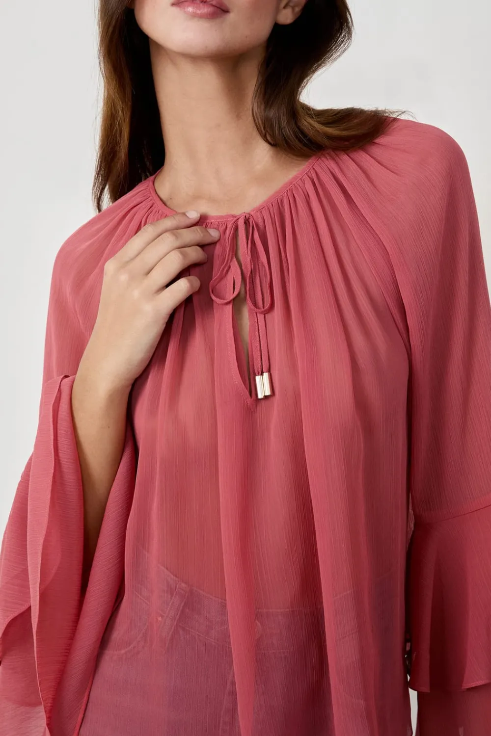 Discount ETAM Blusa con mangas de volantes MELOCOTÓN