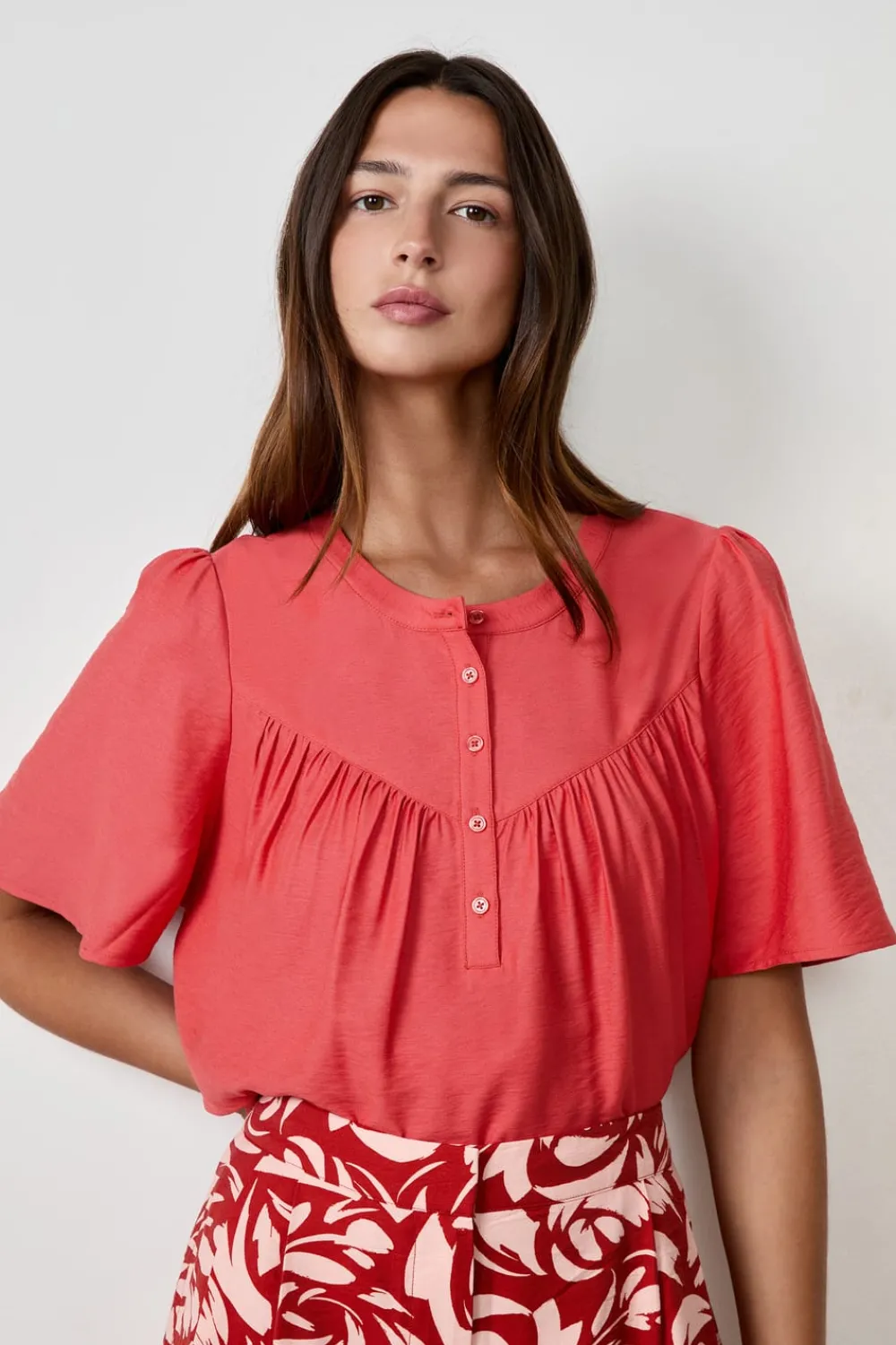 Outlet ETAM Blusa de manga corta ROJO TEJA