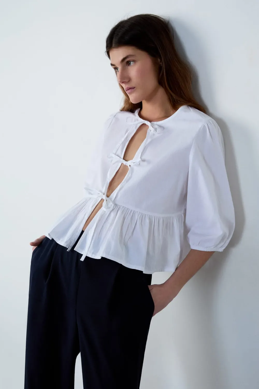Online ETAM Blusa mangas 3/4 con lazos BLANCO