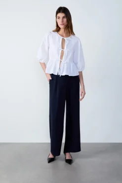 Online ETAM Blusa mangas 3/4 con lazos BLANCO