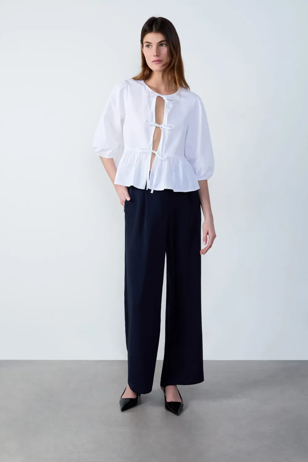 Online ETAM Blusa mangas 3/4 con lazos BLANCO
