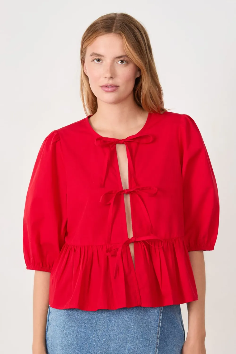 Online ETAM Blusa mangas 3/4 con lazos CARDINAL