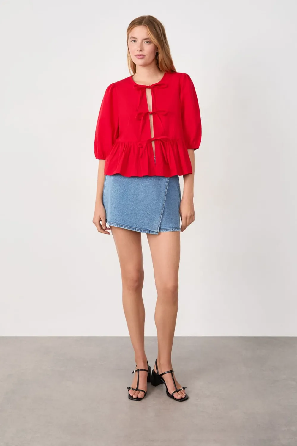 Online ETAM Blusa mangas 3/4 con lazos CARDINAL