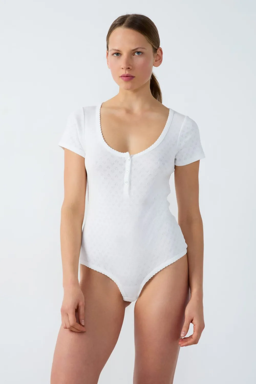 Hot ETAM Body de algodón de manga corta BLANCO
