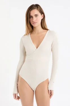 Clearance ETAM Body de manga larga con cuello cruzado BEIGE