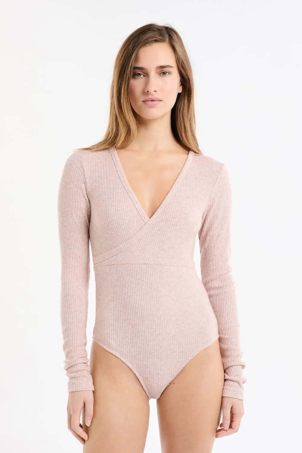 Hot ETAM Body de manga larga con cuello cruzado ROSA EMPOLVADO