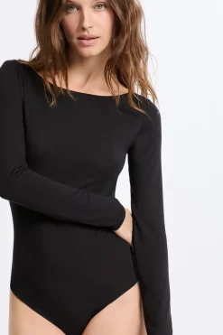 Outlet ETAM Body de manga larga de punto térmico NEGRO