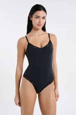 Outlet ETAM Body de microfibra y encaje NEGRO