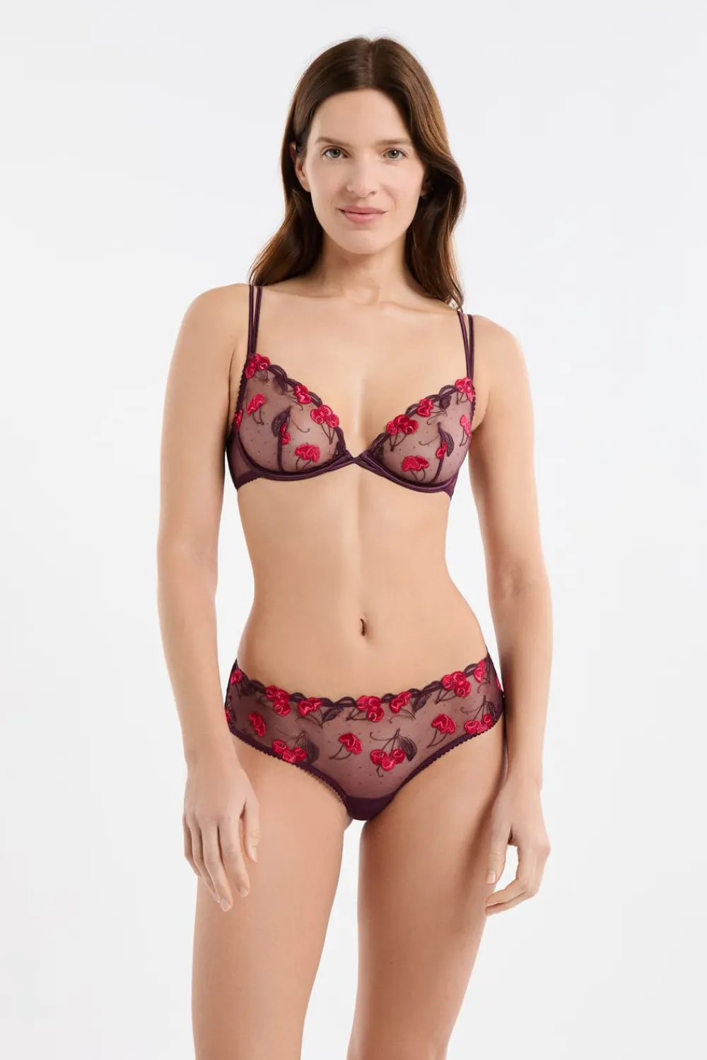 New ETAM Braga brasileña con estampado de cerezas MORADO