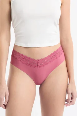 Outlet ETAM Braga brasileña de cintura baja en forma de V de microfibra y encaje BLUSH