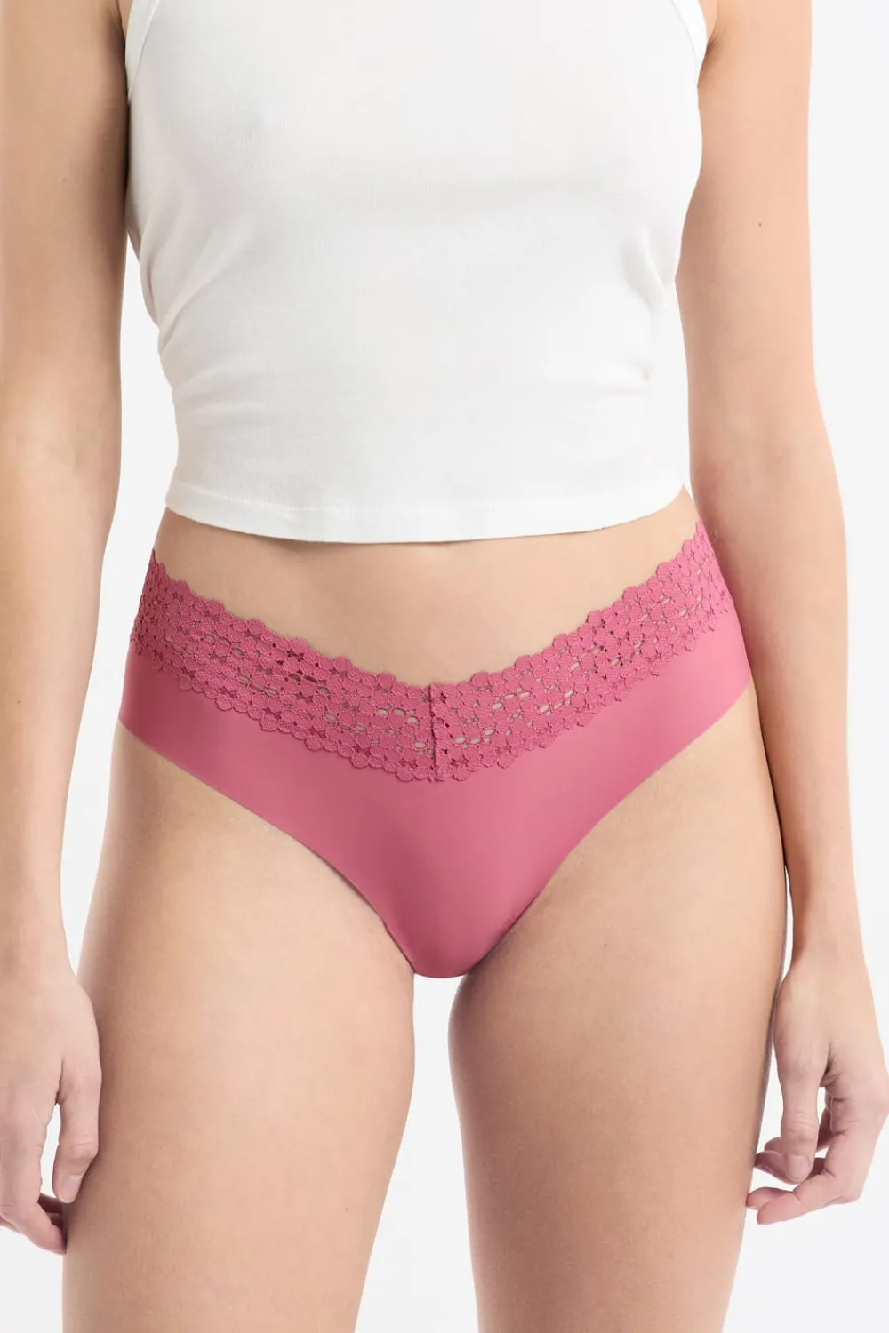 Outlet ETAM Braga brasileña de cintura baja en forma de V de microfibra y encaje BLUSH