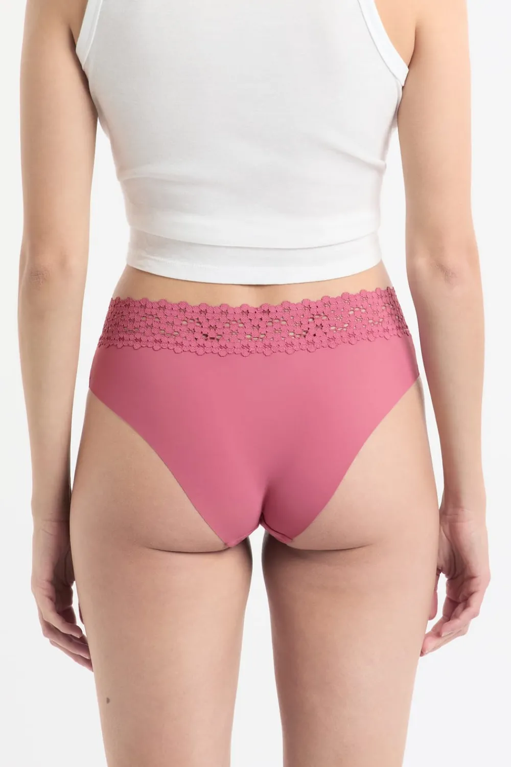 Outlet ETAM Braga brasileña de cintura baja en forma de V de microfibra y encaje BLUSH