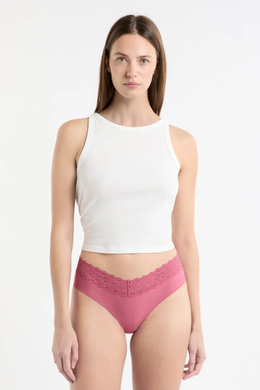 Outlet ETAM Braga brasileña de cintura baja en forma de V de microfibra y encaje BLUSH
