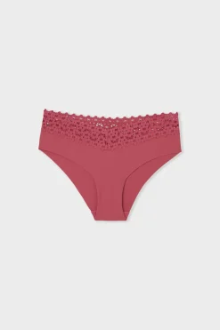 Outlet ETAM Braga brasileña de cintura baja en forma de V de microfibra y encaje BLUSH