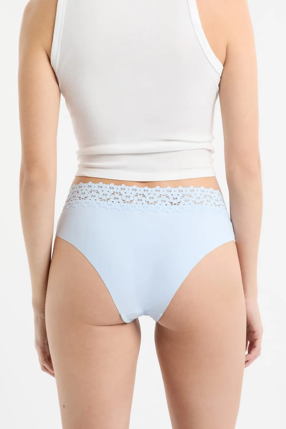 Discount ETAM Braga brasileña de cintura baja en forma de V de microfibra y encaje AZUL LAGUNA