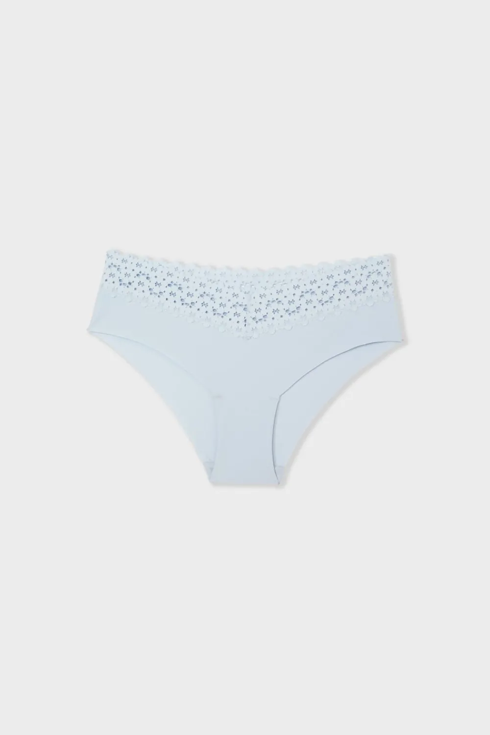 Discount ETAM Braga brasileña de cintura baja en forma de V de microfibra y encaje AZUL LAGUNA