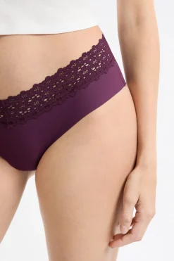 New ETAM Braga brasileña de cintura baja en forma de V de microfibra y encaje MORADO