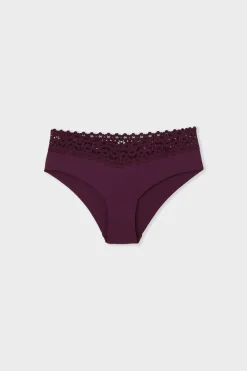 New ETAM Braga brasileña de cintura baja en forma de V de microfibra y encaje MORADO