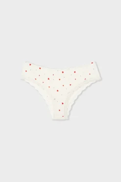 Best ETAM Braga brasileña de punto calado con estampado de corazones IMP FD BLANCO