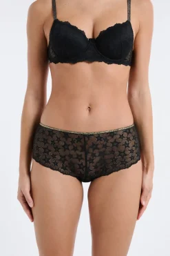 ETAM Braga culotte de encaje con motivos de estrellas brillantes NEGRO