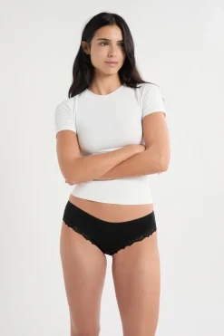 New ETAM Braga culotte de microfibra con detalles de encaje NEGRO