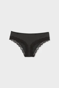 New ETAM Braga culotte de microfibra con detalles de encaje NEGRO