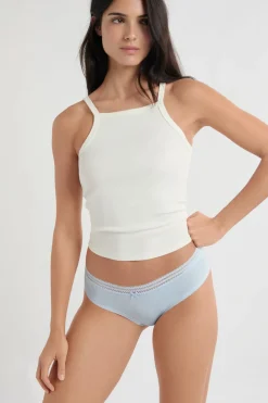 New ETAM Braga culotte de microfibra con detalles de encaje AZUL CIELO