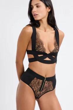 Outlet ETAM Braga de cintura alta de encaje NEGRO