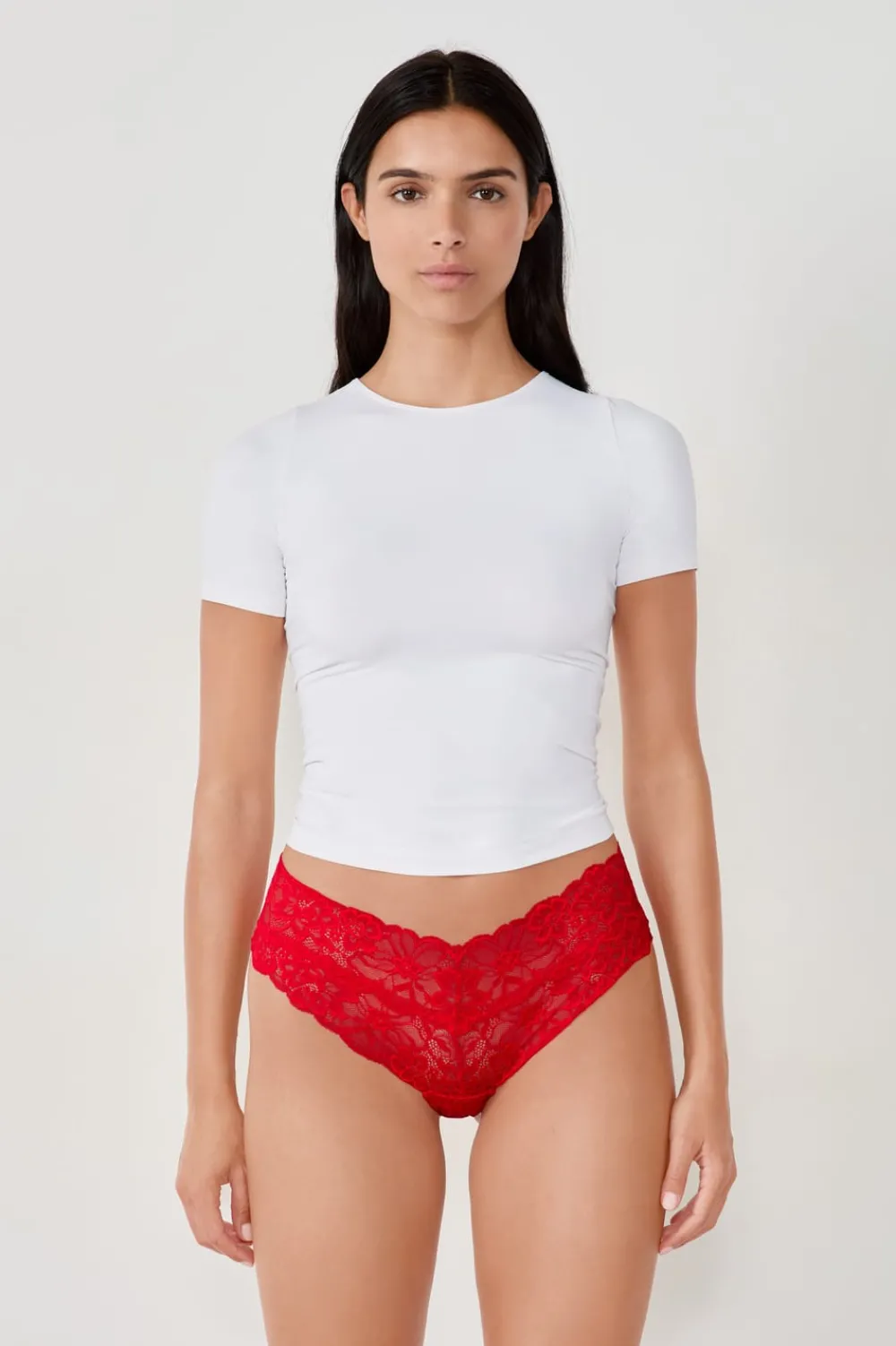 Best ETAM Braguita brasileña en V de encaje ROJO