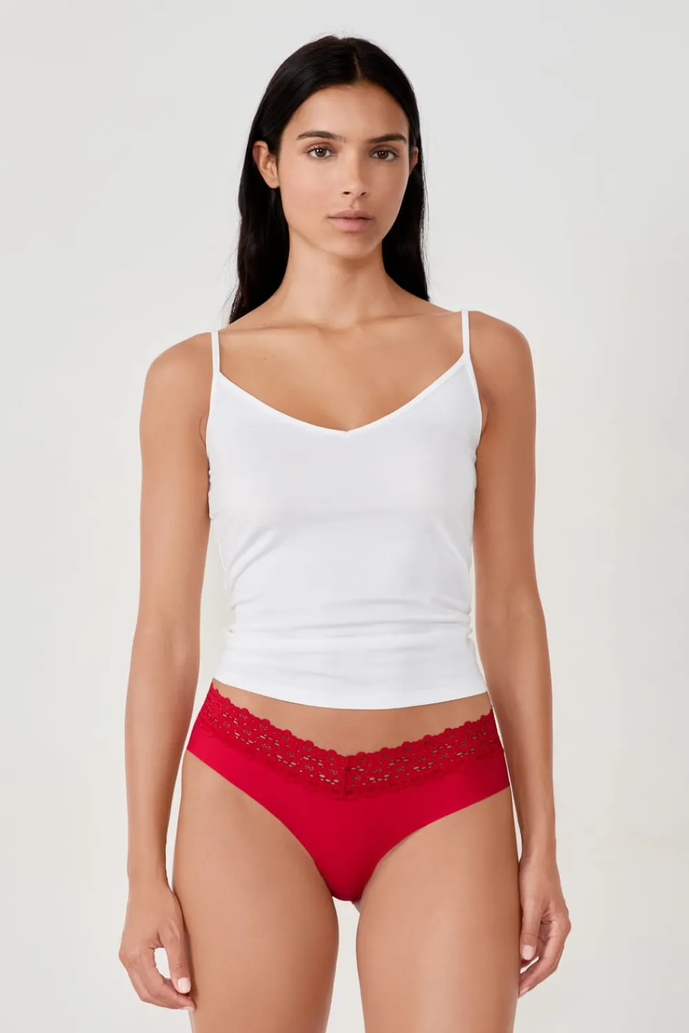 Hot ETAM Braguita brasileña en V de microfibra y encaje ROJO