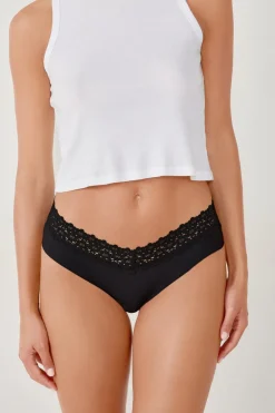 Hot ETAM Braguita brasileña en V de microfibra y encaje NEGRO