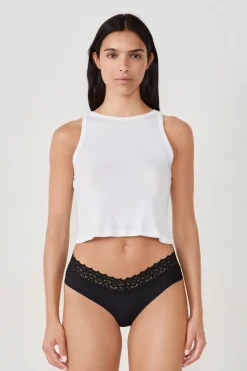 Hot ETAM Braguita brasileña en V de microfibra y encaje NEGRO