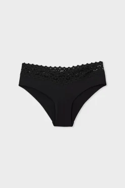 Hot ETAM Braguita brasileña en V de microfibra y encaje NEGRO