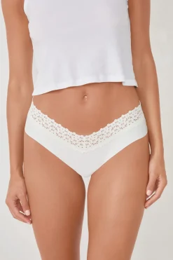 Sale ETAM Braguita brasileña en V de microfibra y encaje BLANCO