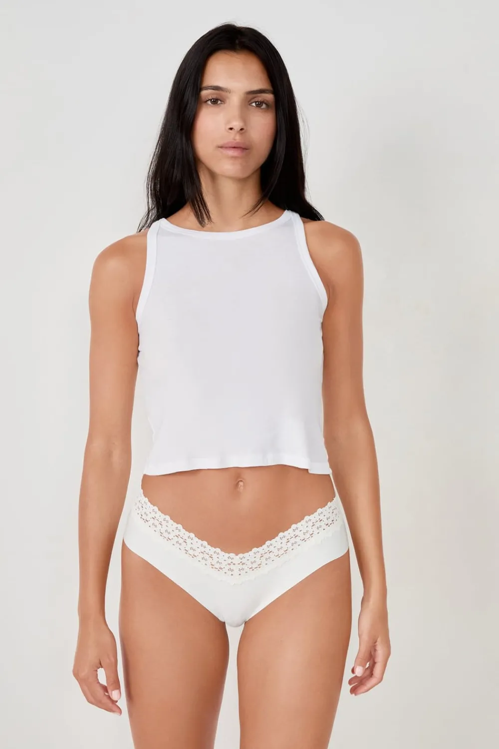 Sale ETAM Braguita brasileña en V de microfibra y encaje BLANCO
