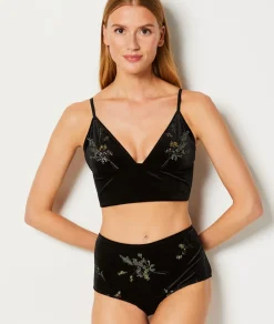 Hot ETAM Braguita culotte de terciopelo bordado NOIR