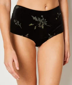 Hot ETAM Braguita culotte de terciopelo bordado NOIR