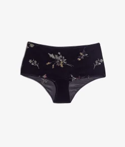 Hot ETAM Braguita culotte de terciopelo bordado NOIR