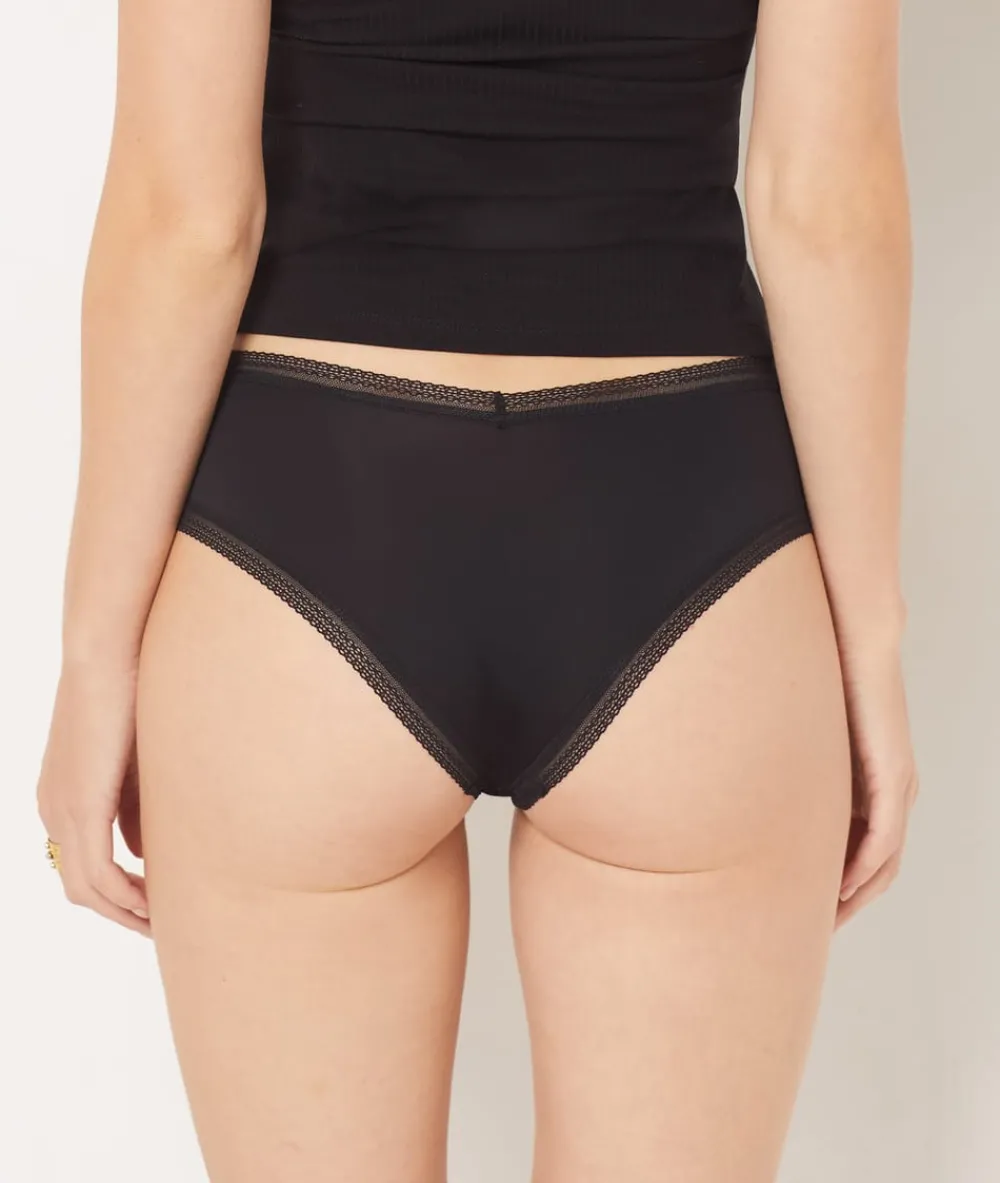 ETAM Braguita culotte en V de microfibra y encaje NEGRO