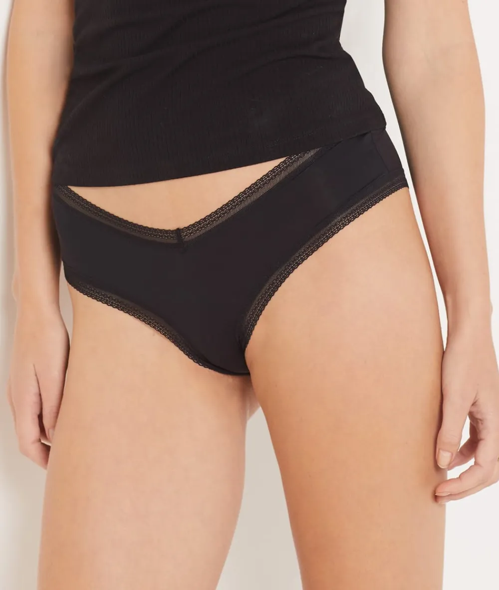 ETAM Braguita culotte en V de microfibra y encaje NEGRO
