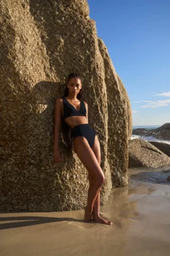 Hot ETAM Braguita de bikini de talle alto NEGRO