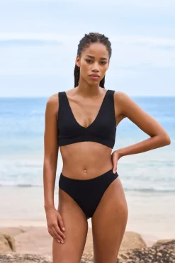 ETAM Braguita de bikini de tiro alto brillante PLATA