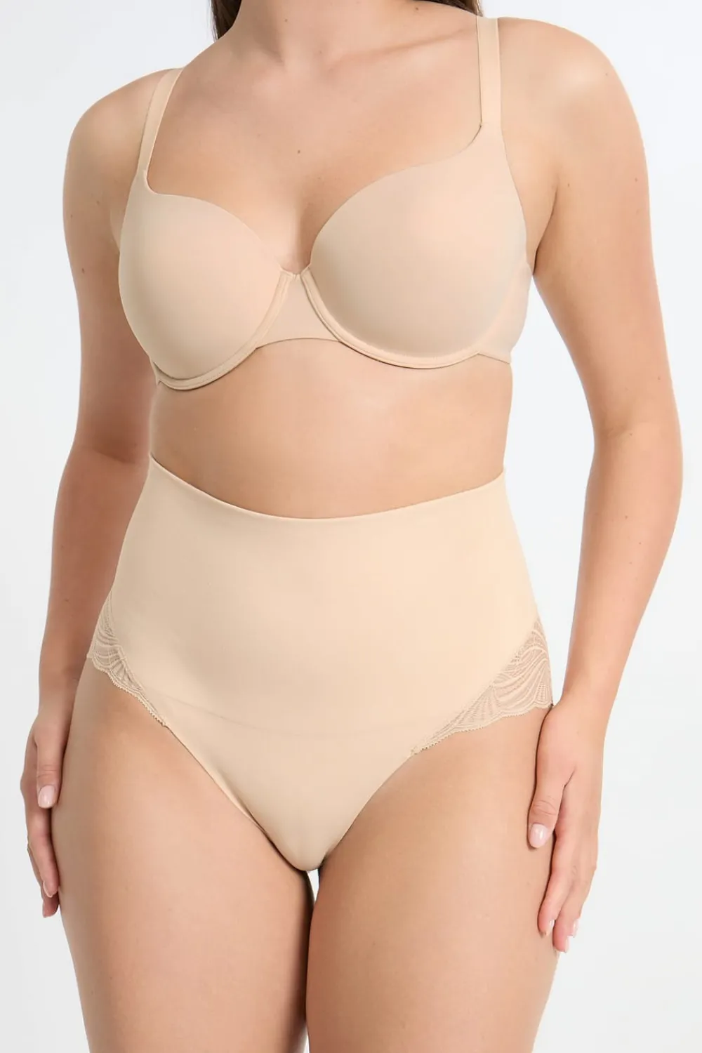 Discount ETAM Braguita de talle alto con detalle de encaje - Sujeción media C.BEIGE
